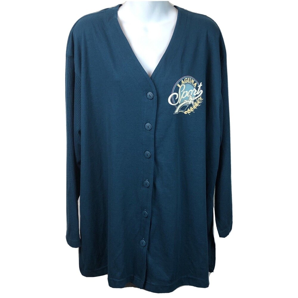 Nwt Laguna Sport Jersey Shirt Top 22W Turquoise Button Up V-Neck Sporty Active